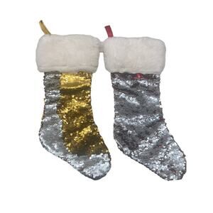 Lot of 2 Vintage DAN DEE Sequined Glittery Ornate Christmas Hanging Stockings